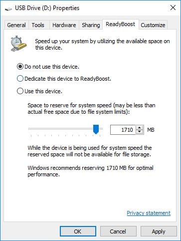 Disable readyboost USB Flash Drive
